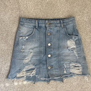 Distressed Free People Denim Mini Skirt